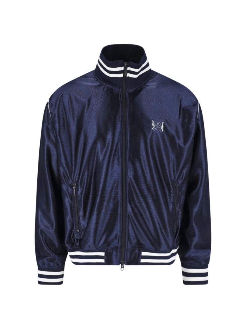 Needles Navy Blue High-Collar Contrasting Zip Jacket