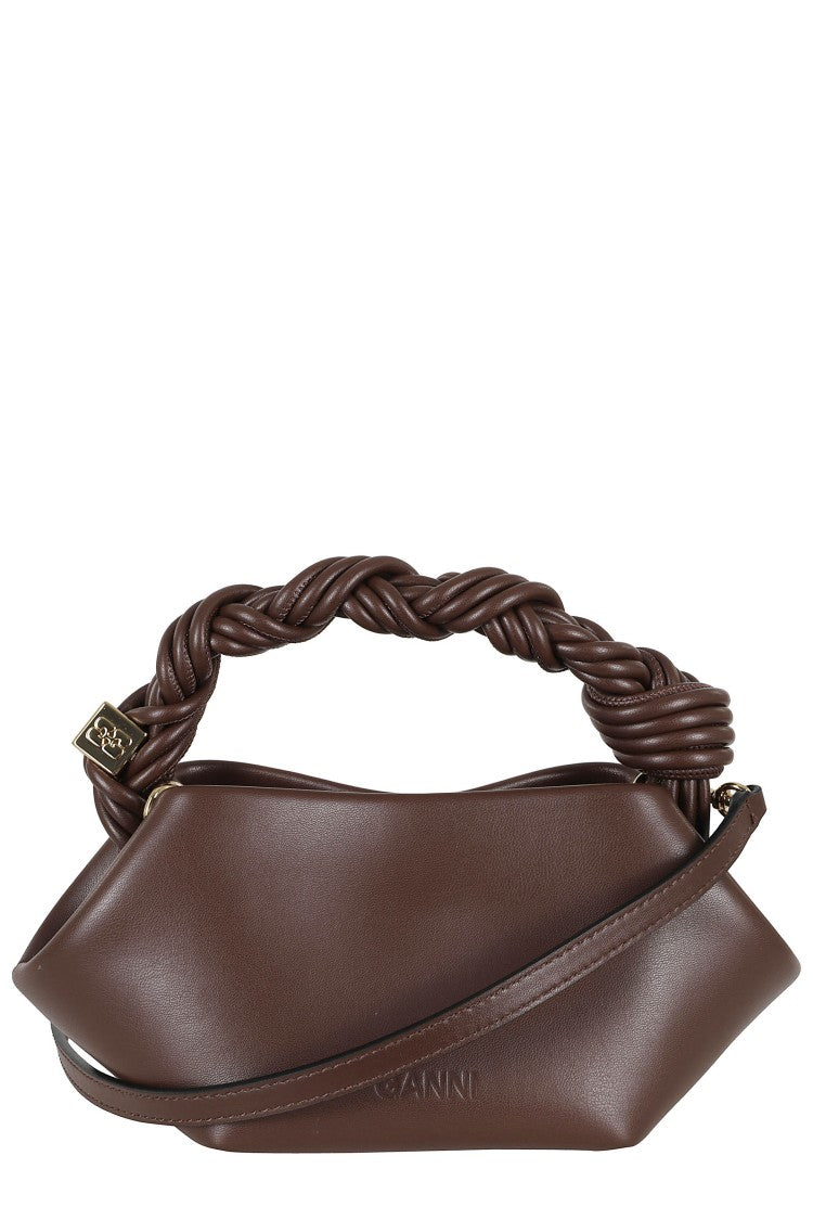 Ganni Brown Bou Mini Gold Studs Recycled Leather Handbag