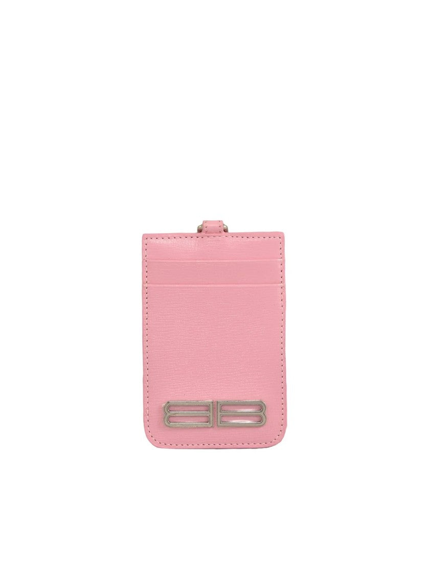Balenciaga Pink Smooth Leather Metallic Logo Wallet
