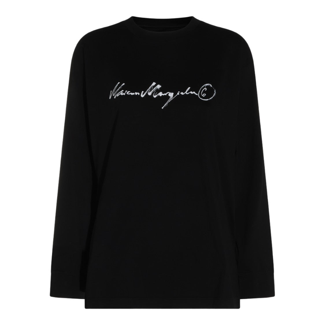 Mm6 By Maison Margiela Long-Sleeved Black Top With Handwritten Logo Detail