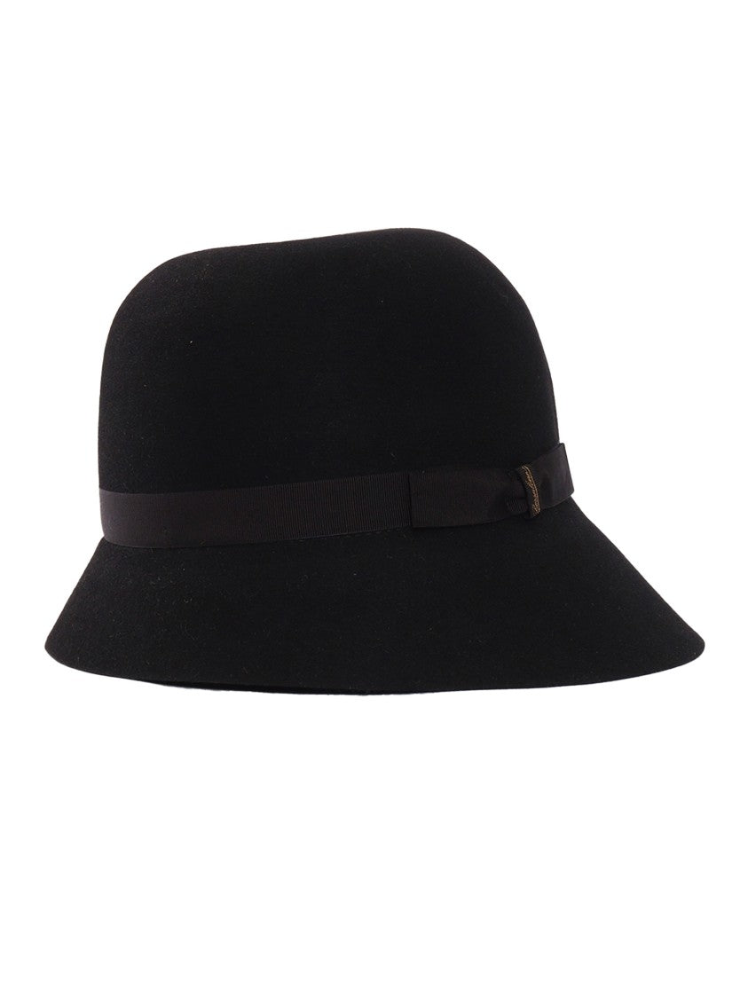 Borsalino Asymmetrical Black Fur Felt Hat With Distinctive Tilted Brim