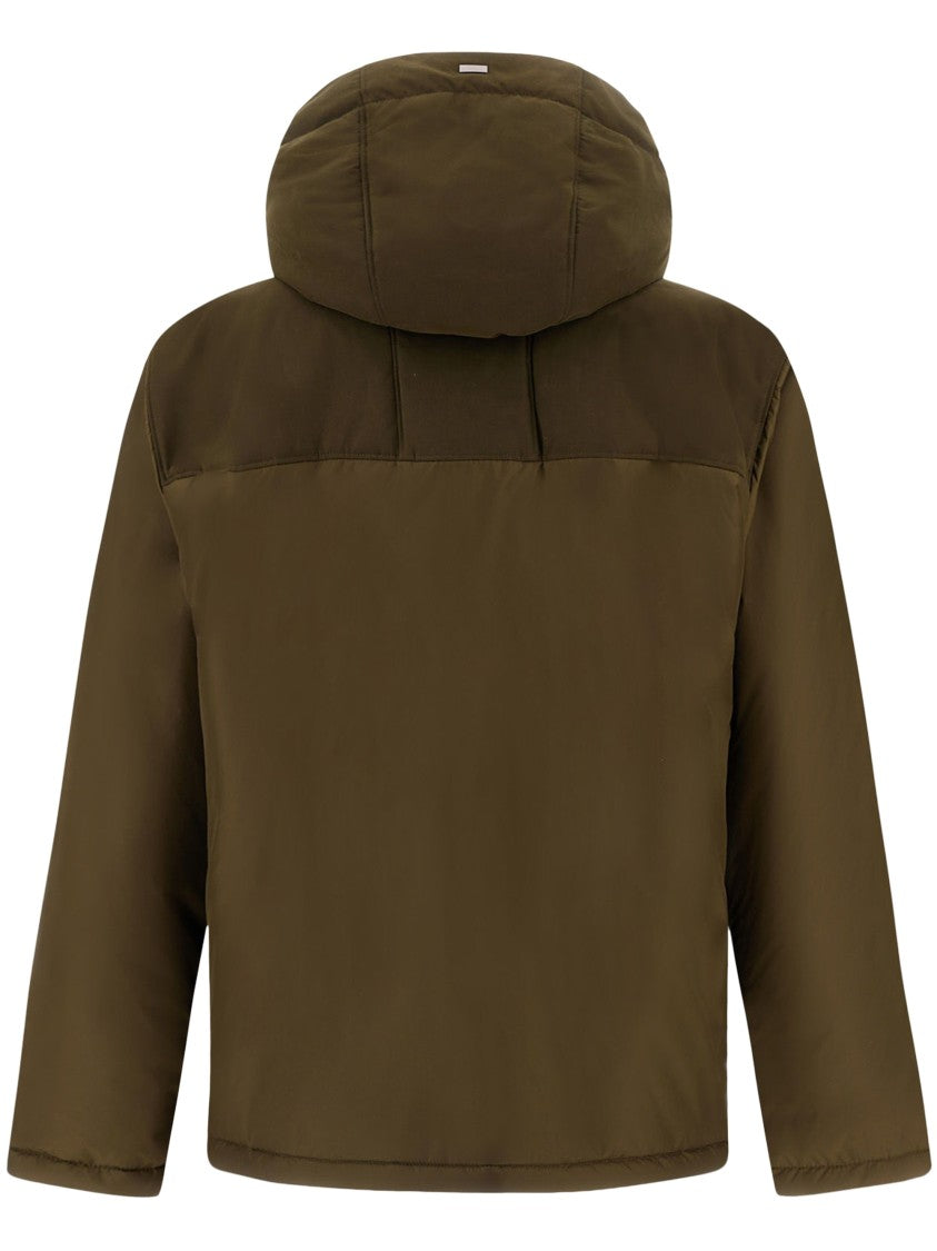 Herno Padded Green High Collar Coat With Hood And Boxy Silhouette