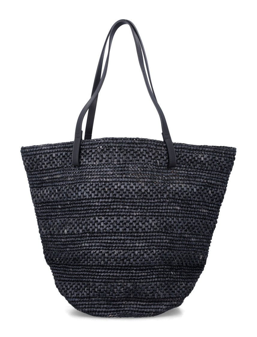 By Malene Birger Braided Paper Straw Tote With Leather Handles