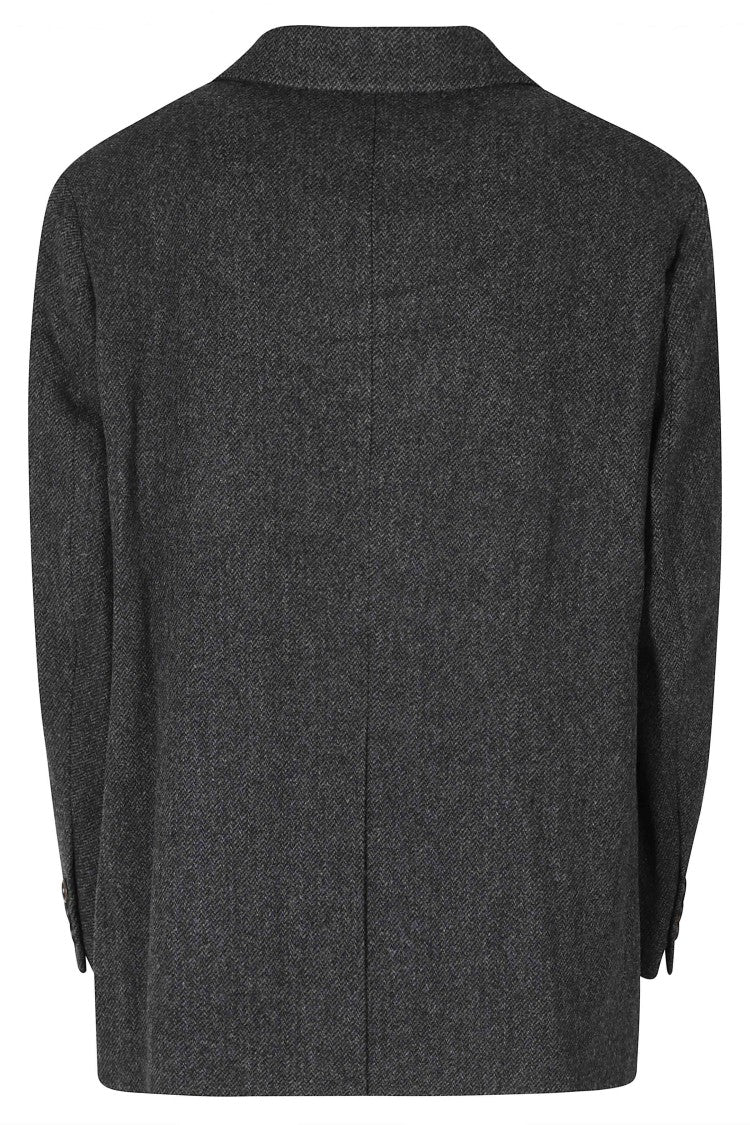 Low Classic Grey Oversized Textured Wool Tailored Blazer
