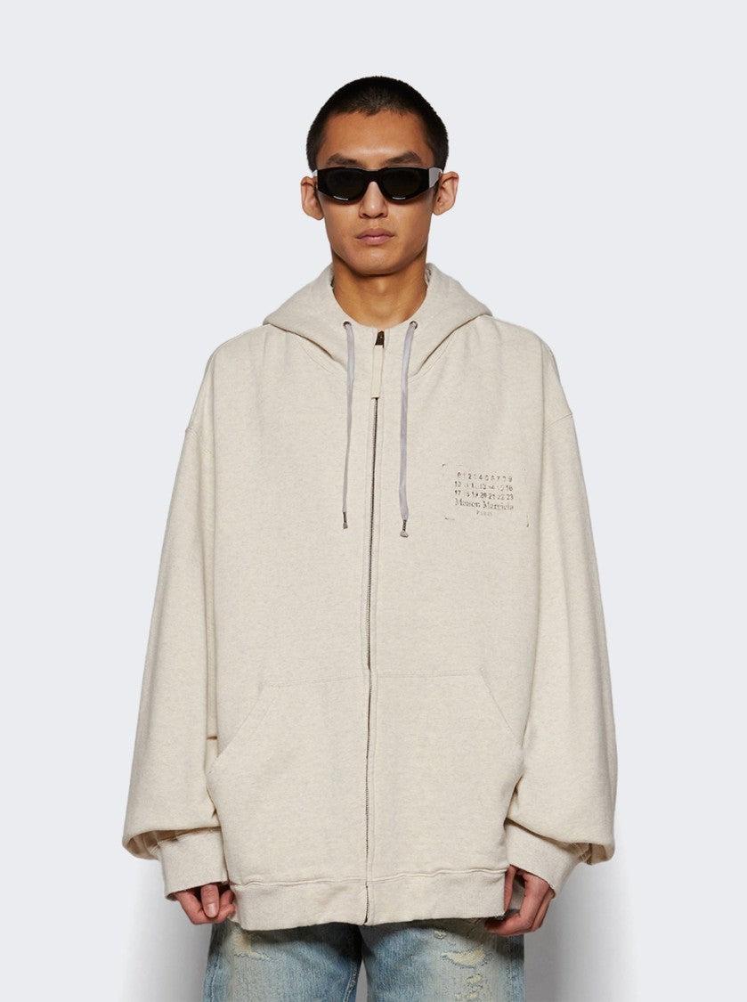 Maison Margiela Ecru Melange Zip-Up Sweat Jacket With Drawstring Hood