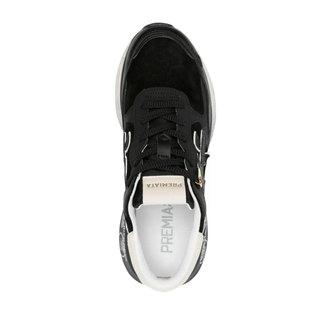 Premiata Black Leather Graphic Charm Sneakers