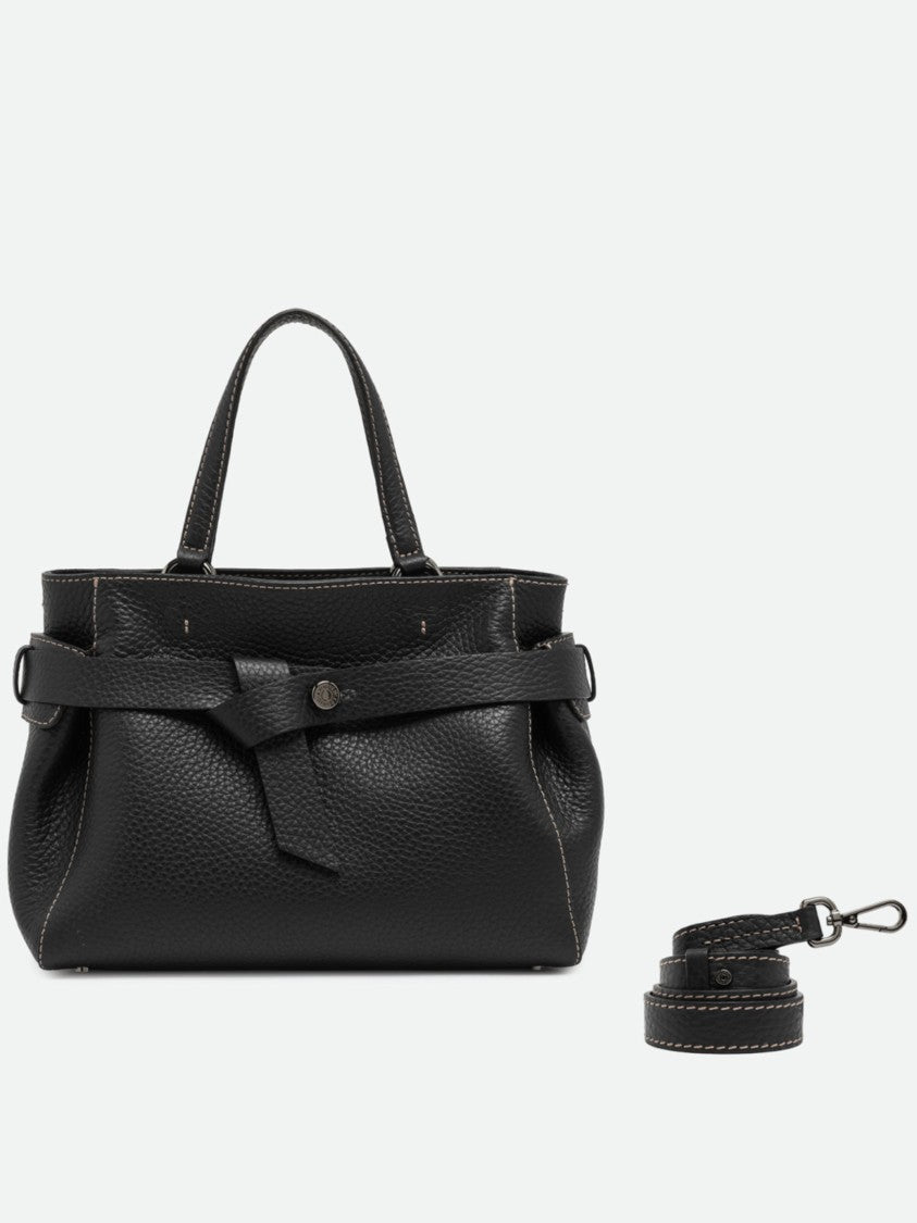 Gianni Chiarini Structured Black Leather Handbag With Unique Strap Detail