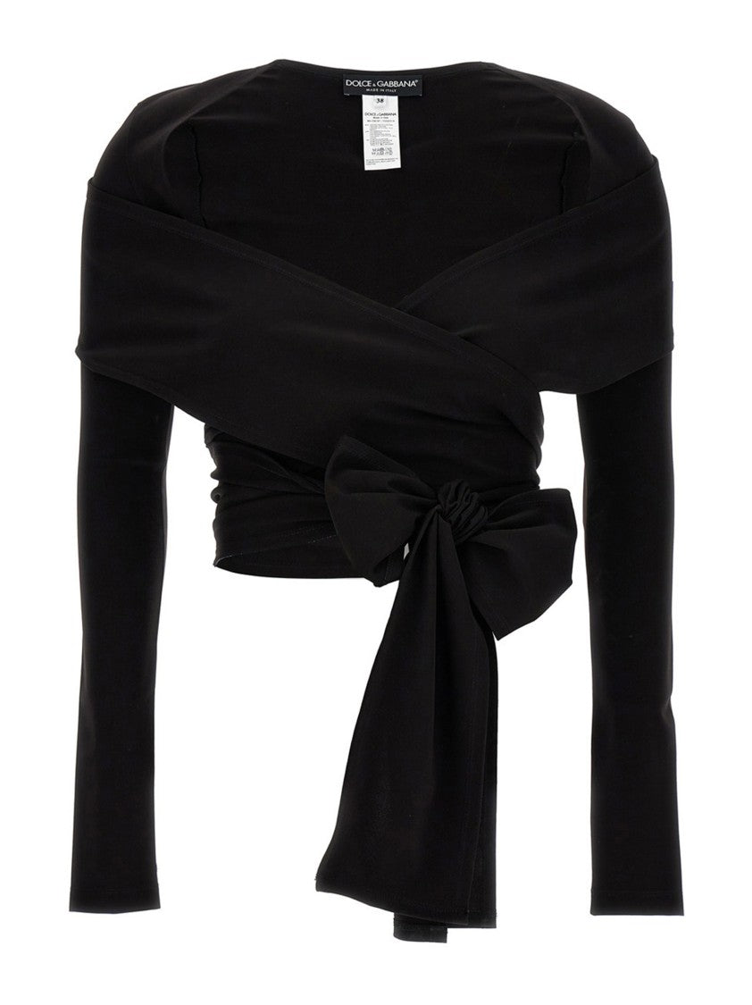 Dolce & Gabbana Cropped Black Top With Wrap Design