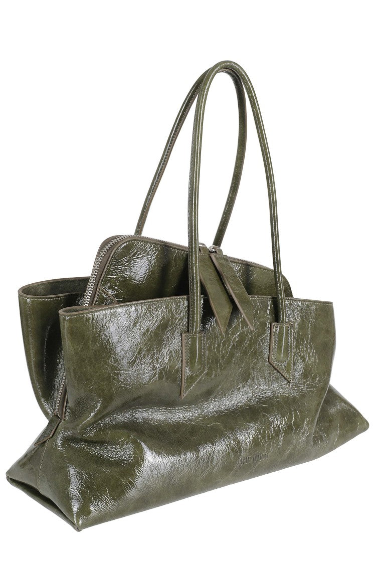 The Attico Olive Green La Passeggiata Medium Leather Shoulder Bag