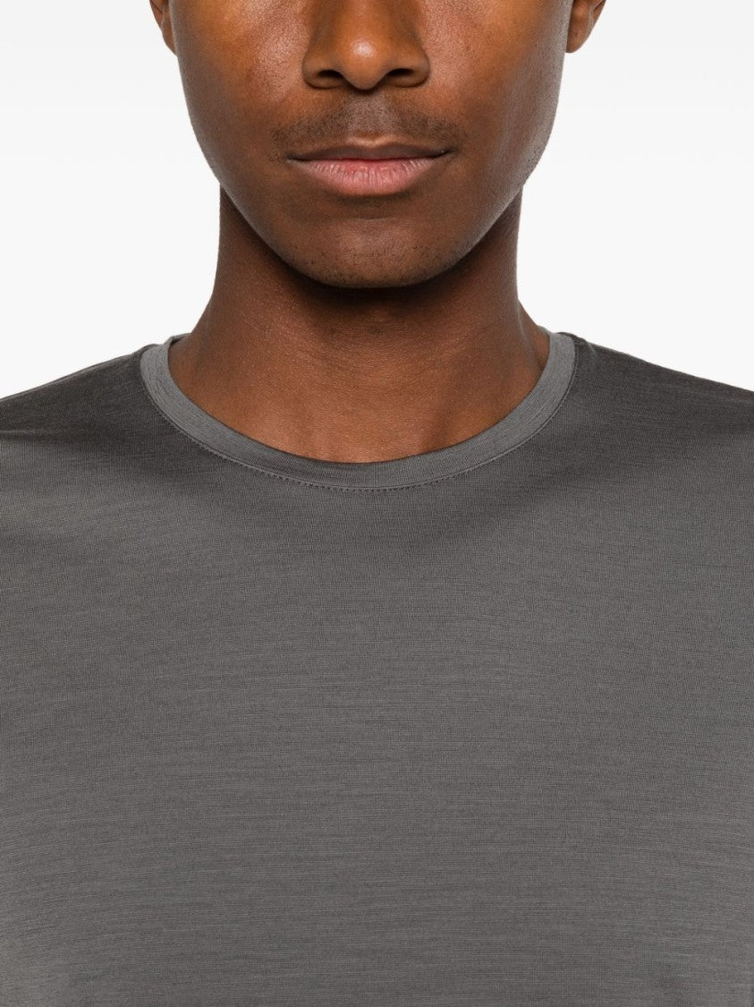 Montecore Grey Slub Texture Crew Neck T-Shirt With Tonal Stitching