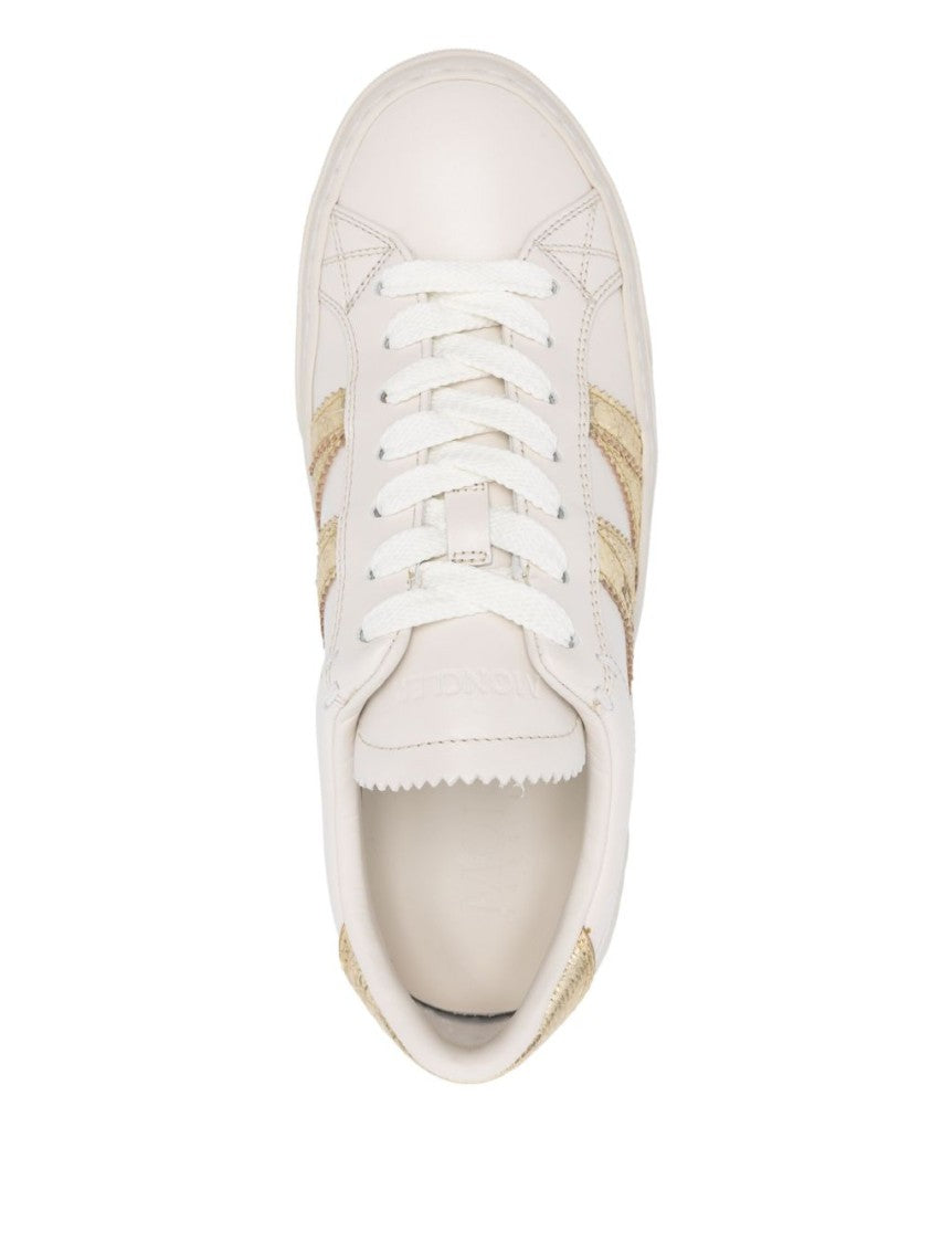 Moncler Ecru Sneakers With Contrasting Branded Heel