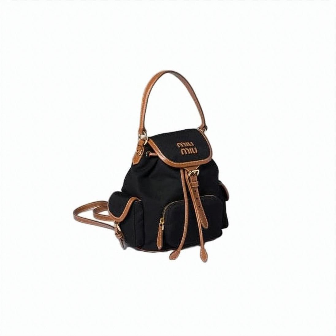 Miu Miu Canvas And Leather Backpack With Functional Design