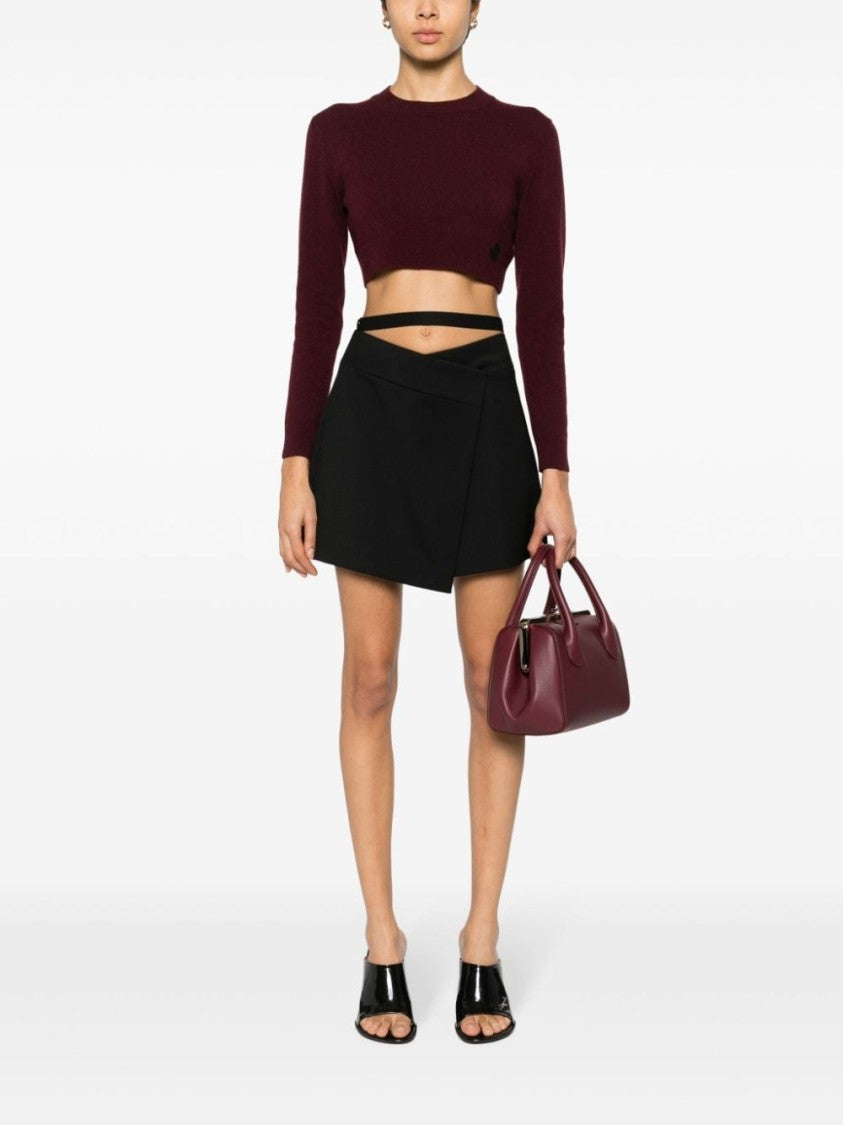 Patou Asymmetric Black Virgin Wool Twill Wrap Skirt