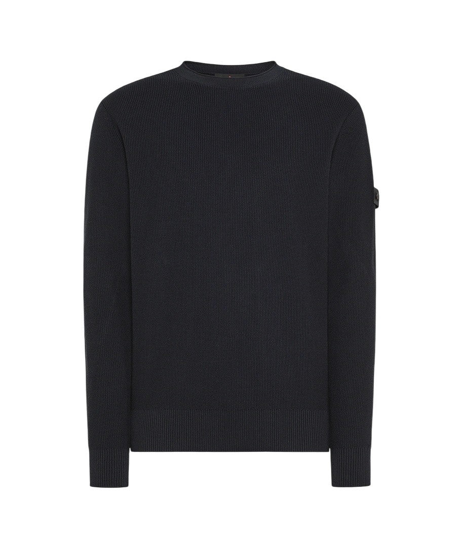 Peuterey Textured Black Tricot Sweater With Crewneck