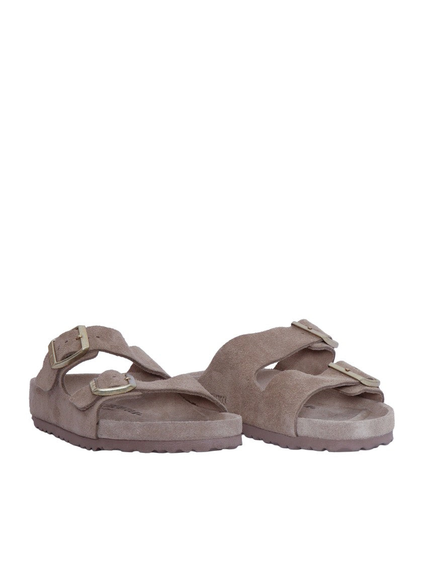 Birkenstock Taupe Arizona Suede Leather Slide Sandal