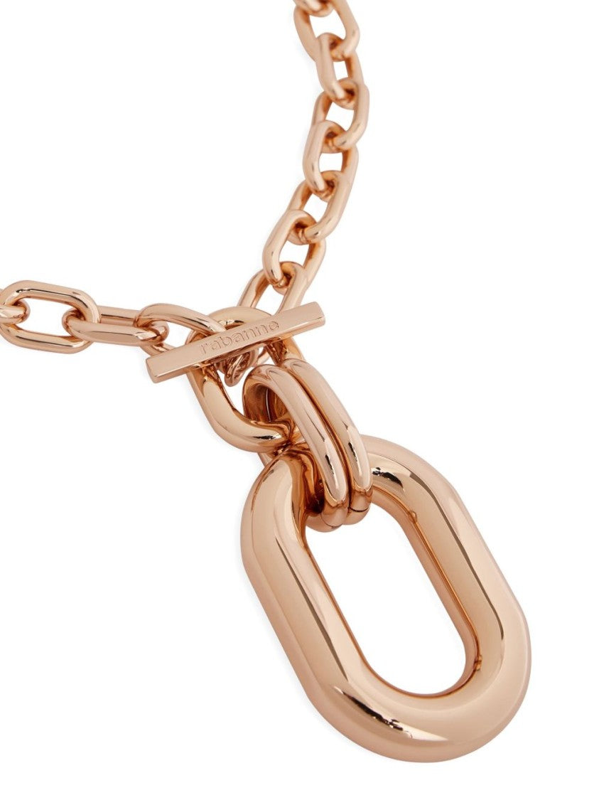 Rabanne Chain Necklace With Oval Pendant In Rose Gold
