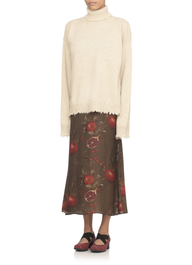 Uma Wang Beige High Neck Cashmere Sweater With Distressed Hem