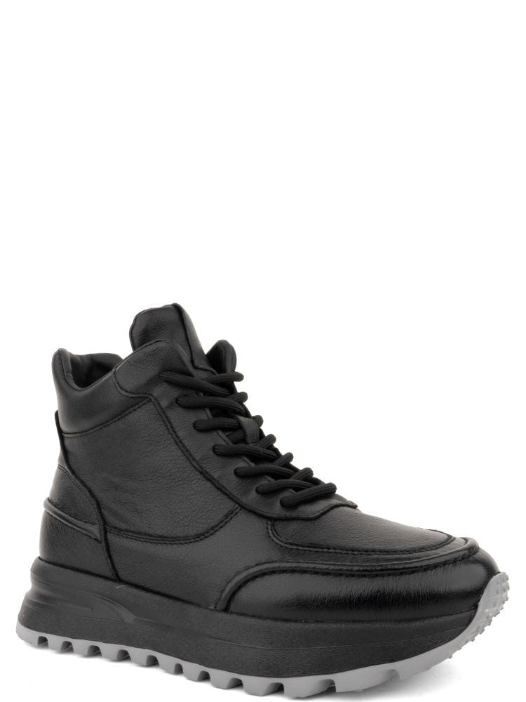Linda Baumann Black Sleek Leather Lace-Up Ankle Boots