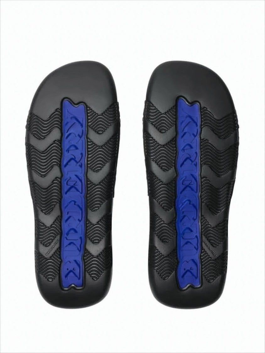 Burberry Textured Black Slide Sandals With Blue Emblem