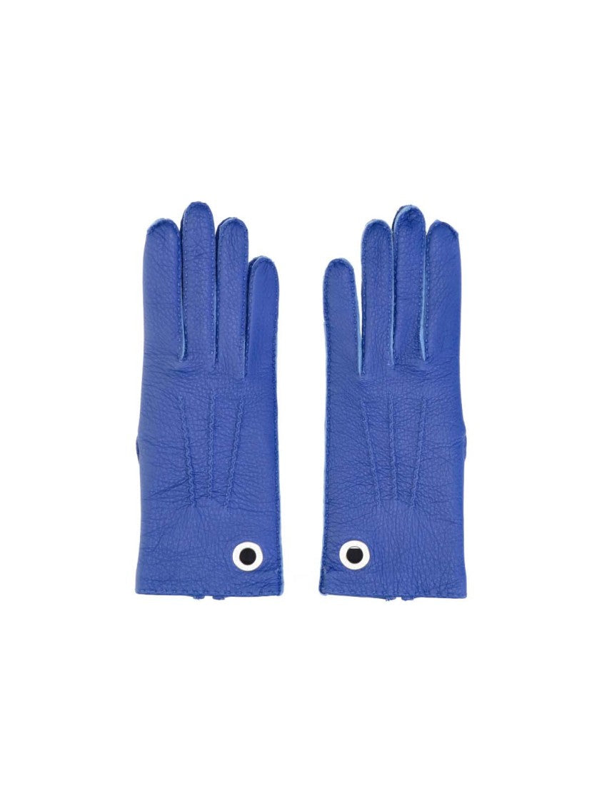 Ami Paris Blue Textured Leather Silver Ring Gloves
