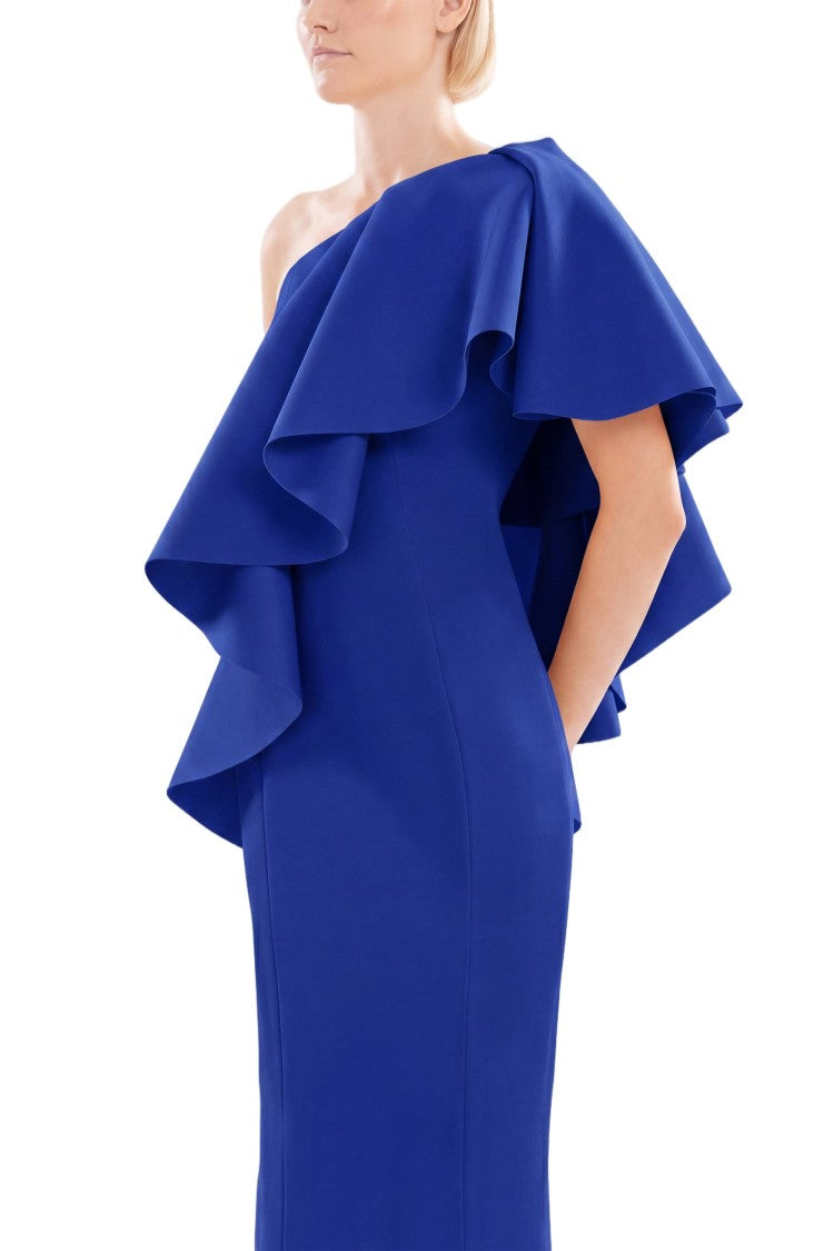 Saiid Kobeisy Yellow Pear Ruffled One-Shoulder Scuba Long Dress