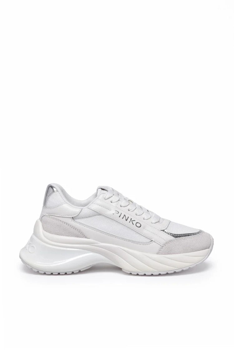 Pinko Leather Rubber Fiber Sneakers - White