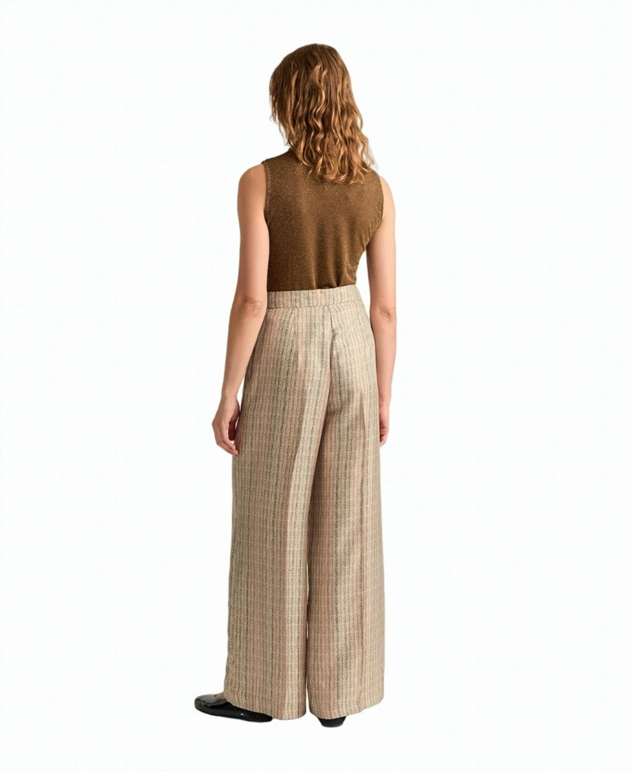 Momonì Printed Pure Silk Twill Mother-Of-Pearl Wide-Leg Trousers