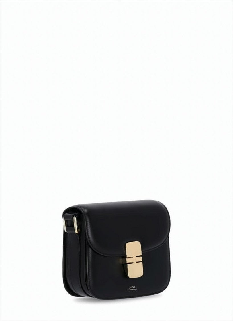 A.P.C. Structured Black Leather Crossbody Bag With Gold-Tone Clasp