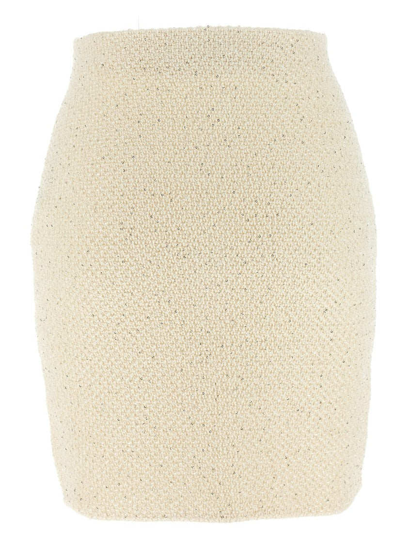 Self-Portrait 'Cream Sequin Knit Mini' Skirt