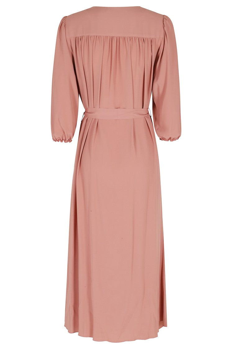 Seventy Pink Belted Three-Quarter Sleeves Viscose-Blend Midi Dress