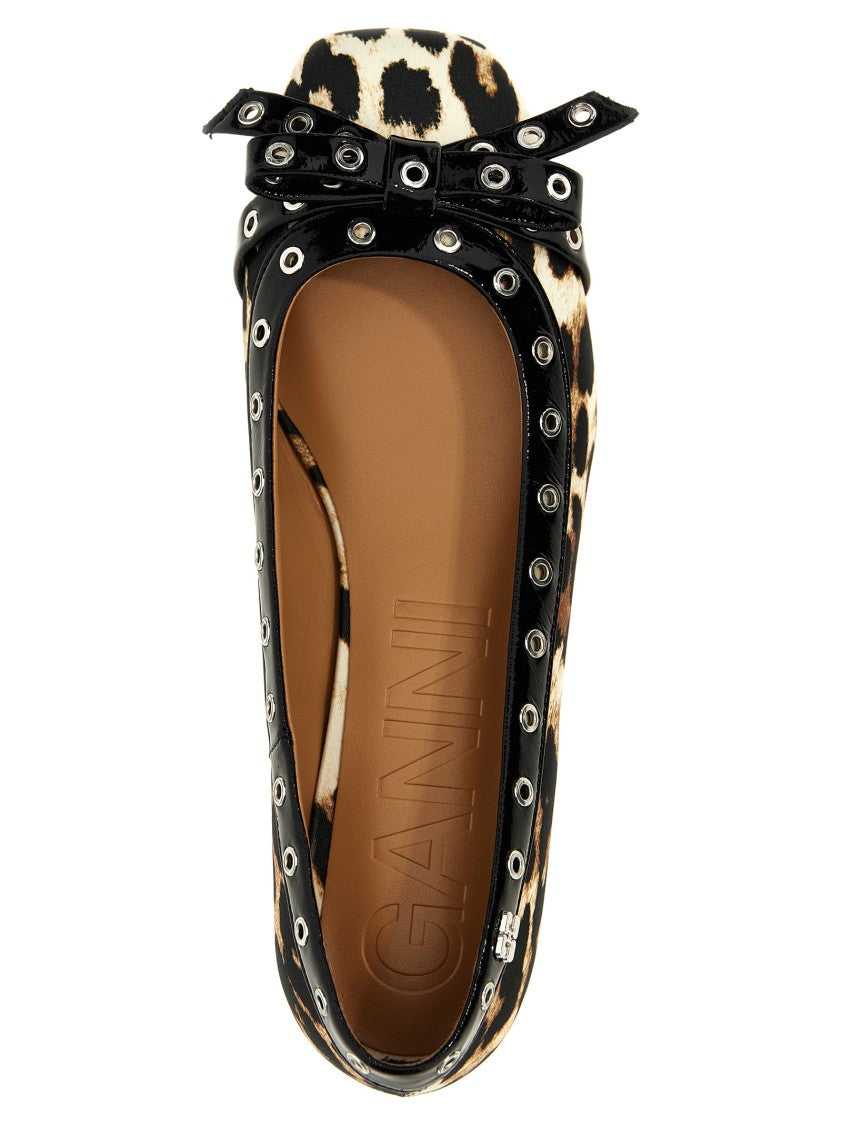 Ganni 'Leopard Eyelets Bow' Ballet Flatsb