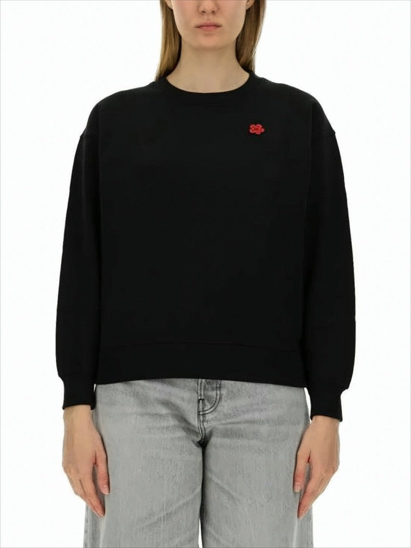 Kenzo Long-Sleeve Cropped Sweatshirt With Ribbed Cuffs And Embroidered Logo