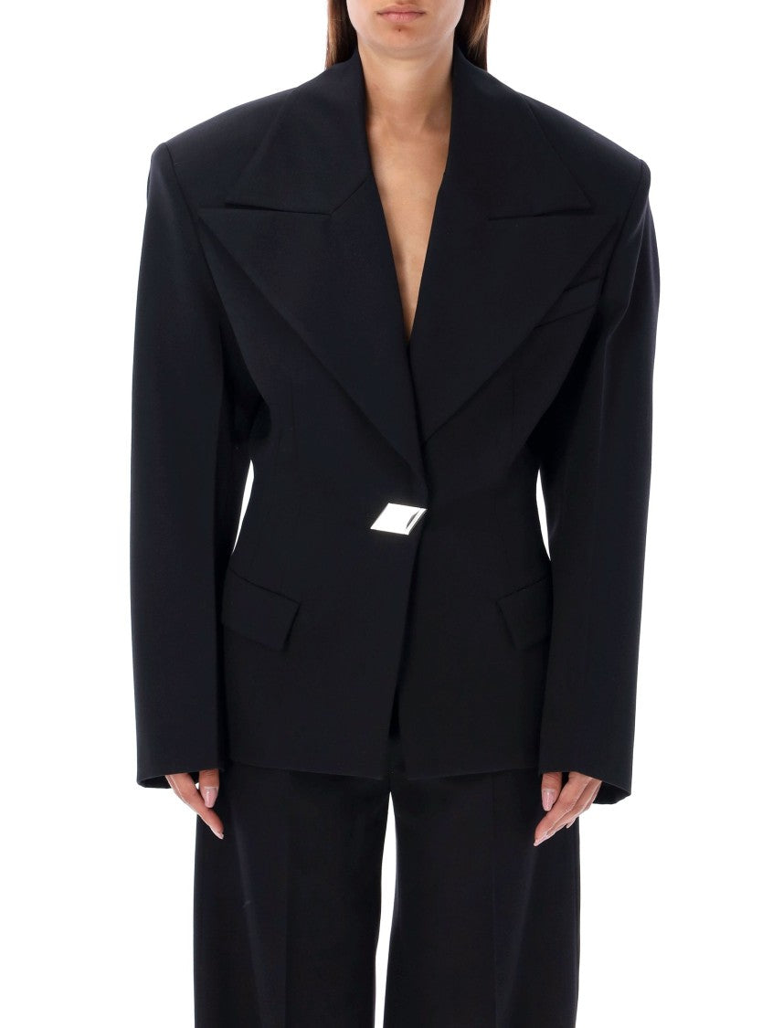 The Attico Black Big Shoulders Blazer