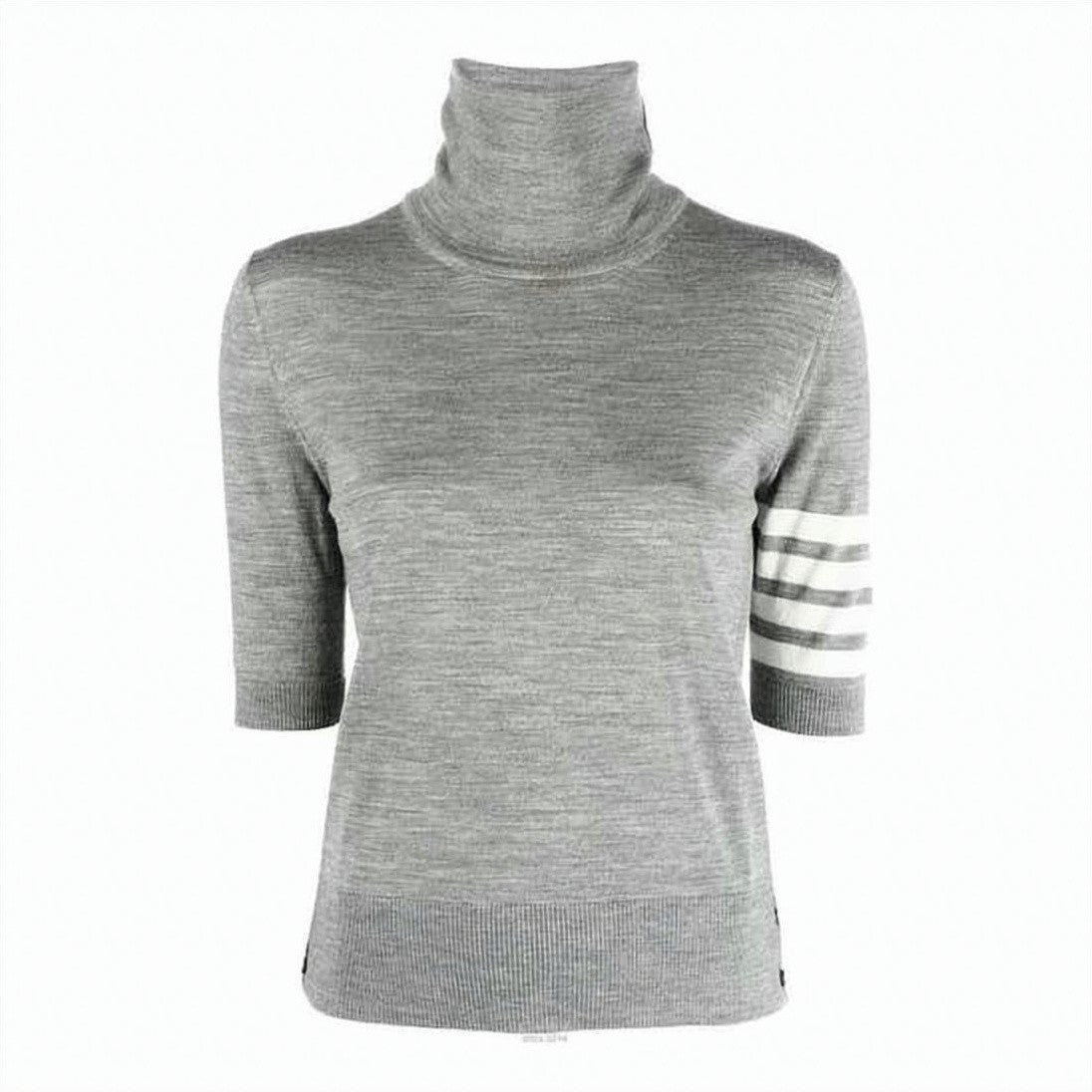 Thom Browne Mid-Grey Turtleneck Sweater With Elbow-Length Sleeves