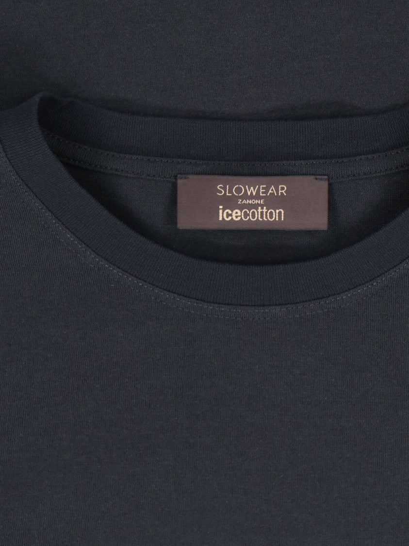 Zanone Long-Sleeved Black Cotton T-Shirt With Crew Neckline