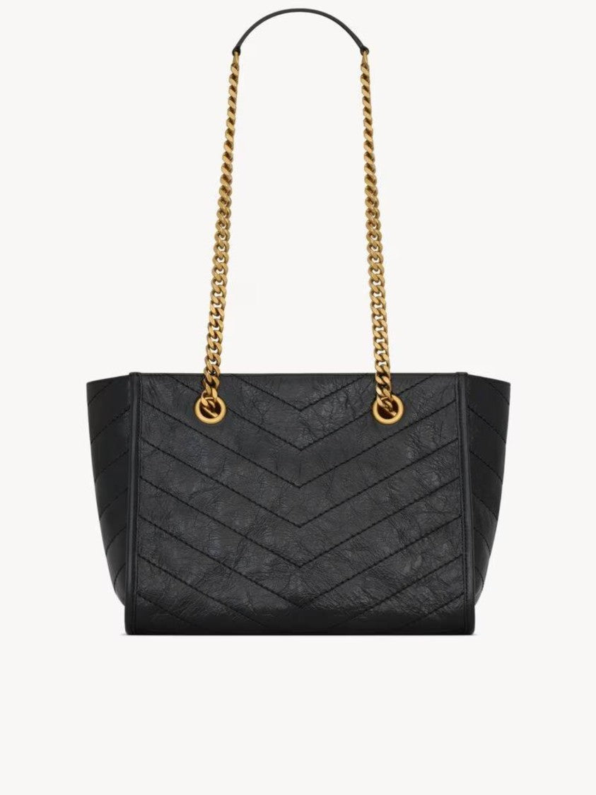 Saint Laurent Niki S Chevron Quilted Metallic-Logo Handbag