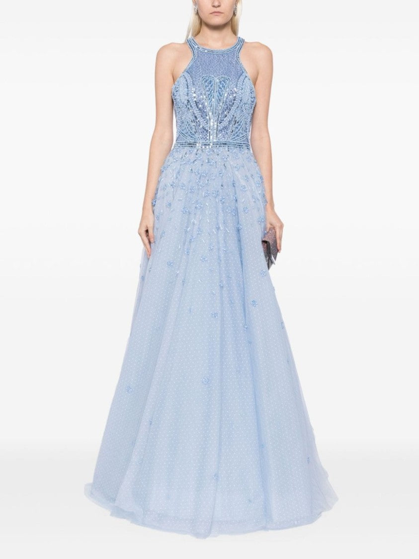 Saiid Kobeisy Tulle Beaded Dress With Halter Neckline