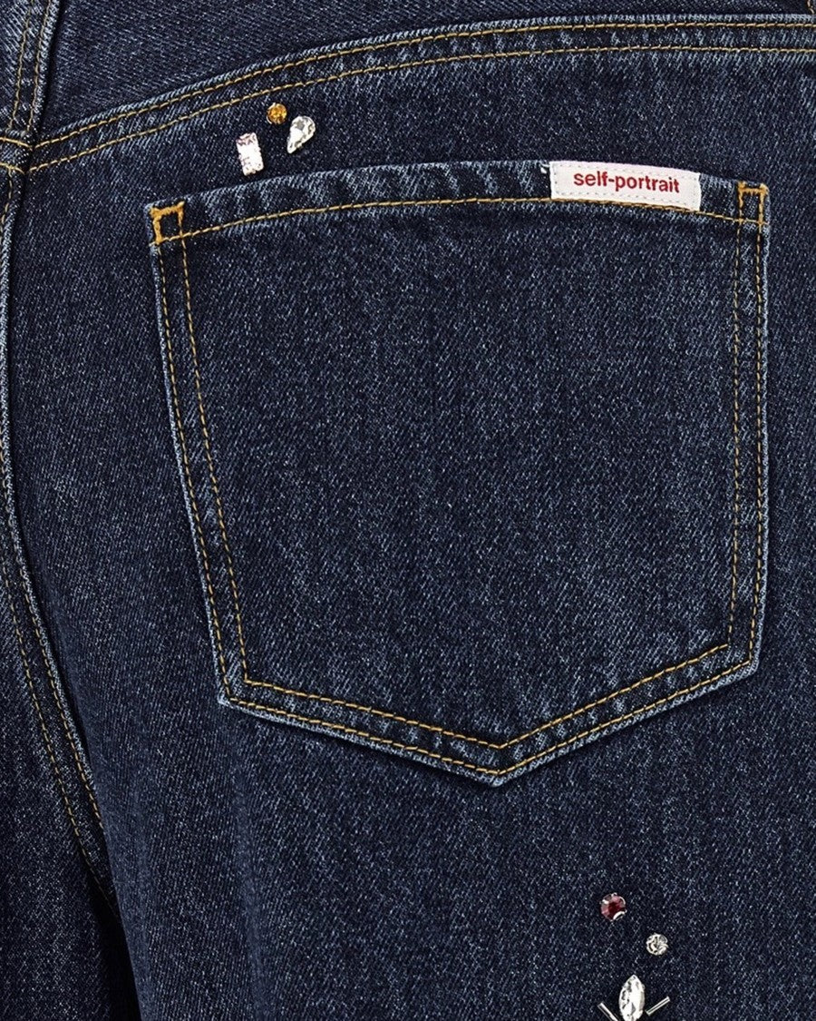Self-Portrait Jeans Decorated With Blue Rhinestones