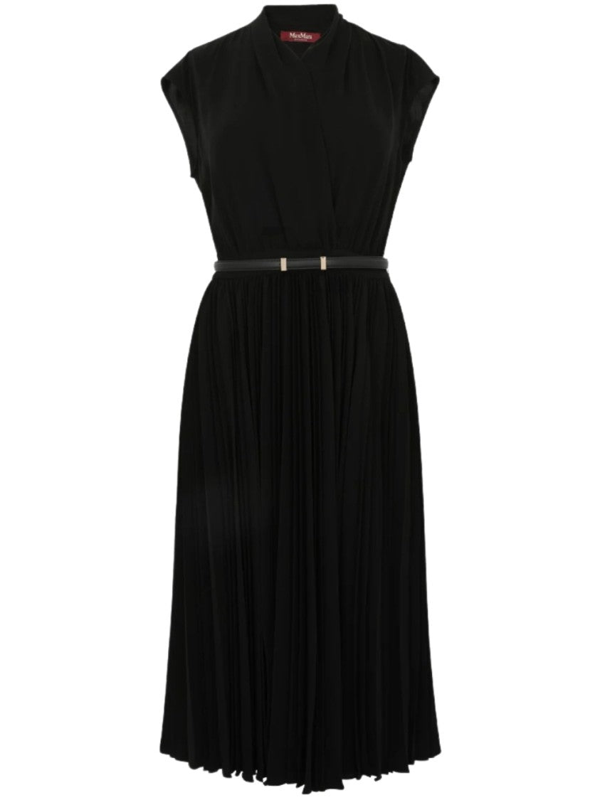Max Mara Elegant Black Midi Dress With Pleated Skirt