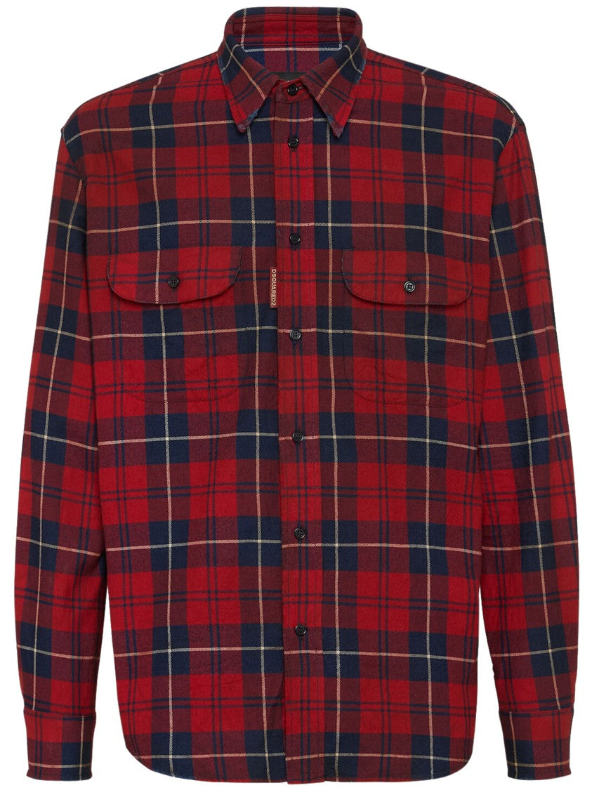 Dsquared2 Canadian Vintage Red/Navy Plaid Cotton Shirt