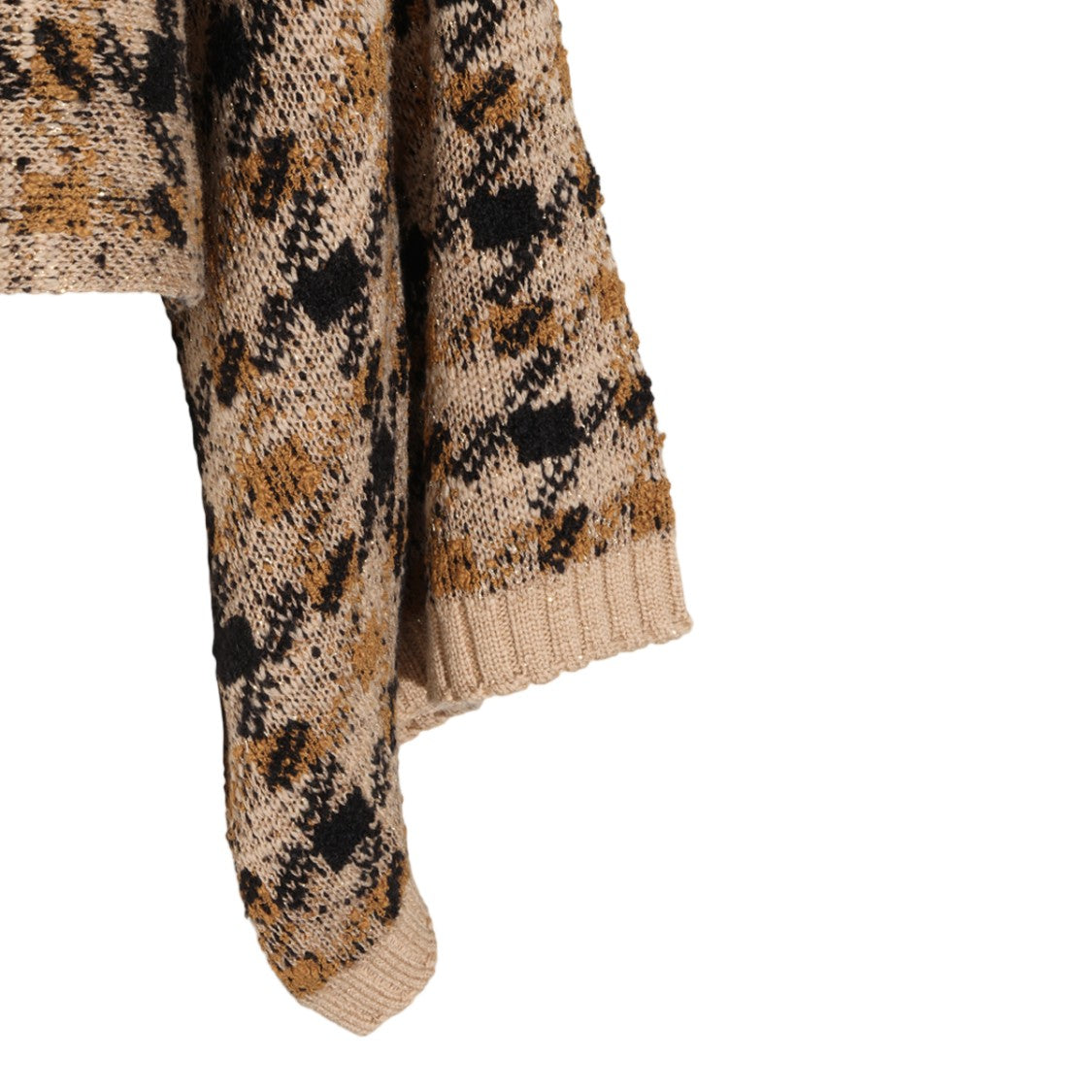 Twin-Set Checkered Cropped Poncho Turtleneck Sweater