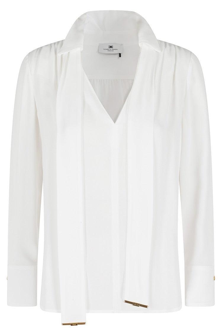 Elisabetta Franchi White Georgette Organza-Inserts Viscose Shirt
