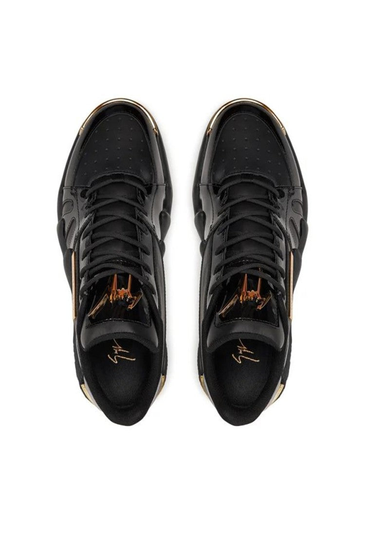 Giuseppe Zanotti Black Leather Gold-Trim Chunky Sneaker