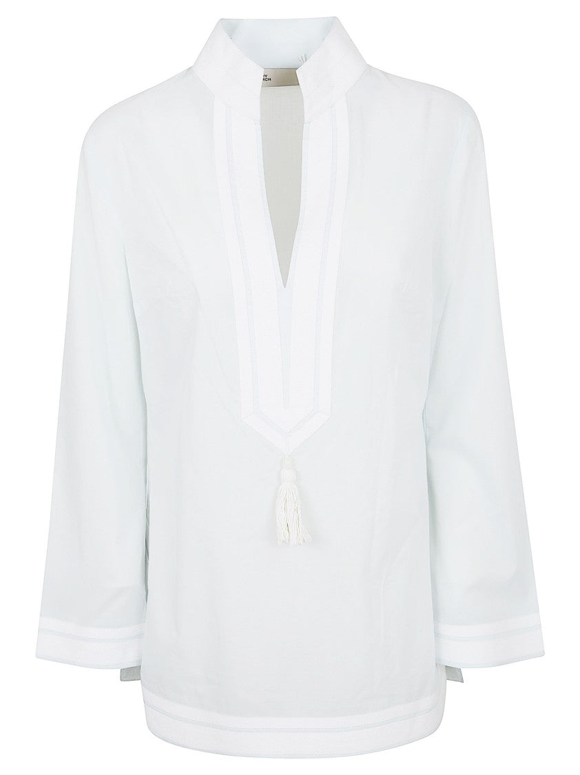 Tory Burch Relaxed Fit Cotton Shirt With V-Neckline