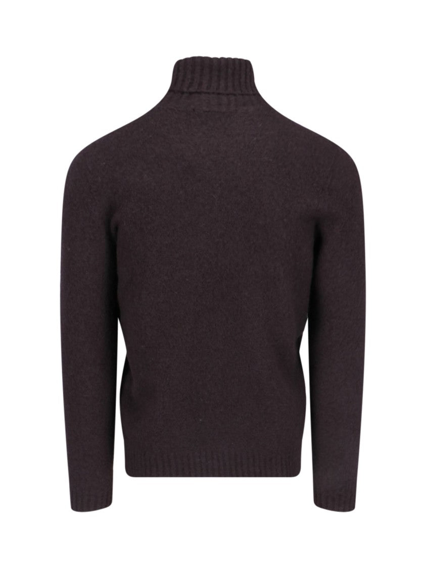 Drumohr Turtleneck Sweater In Brown Wool Ribbed Trim