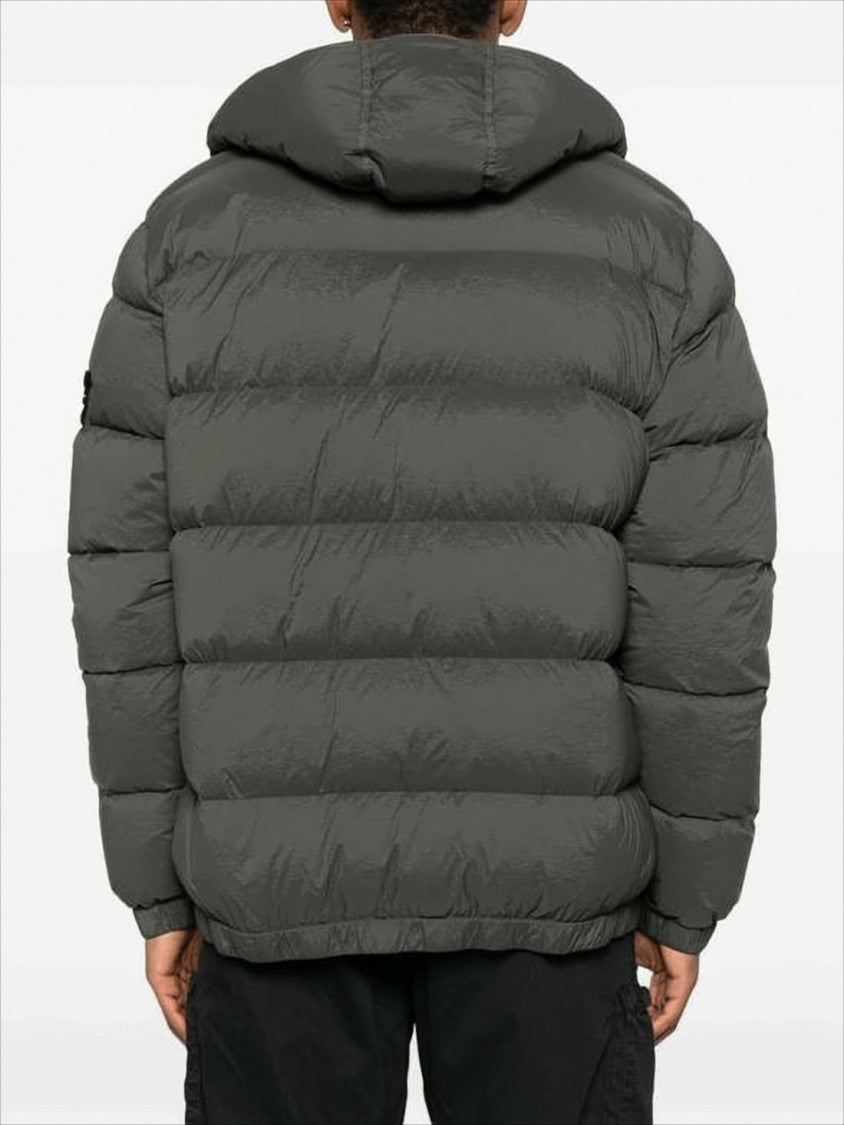 Stone Island Quilted Hooded Down Jacket With Distinctive Patch Logo