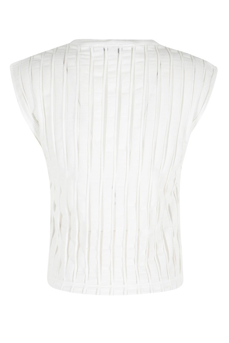 Iro White Uzelie Transparent Vertical Striped Cotton Tank Top