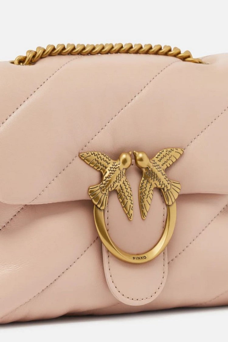 Pinko Quilted Beige Shoulder Bag With Gold-Tone Clasp