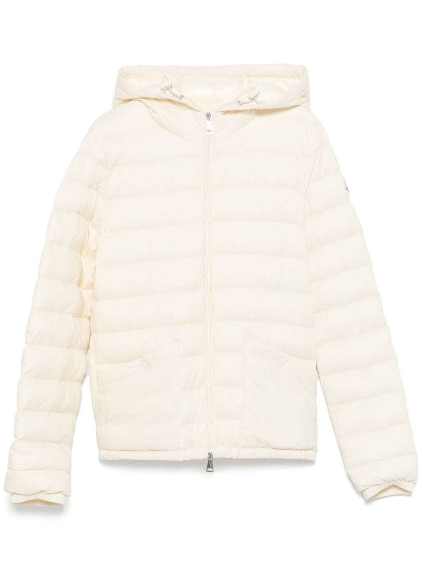 Moncler Quilted White Hooded Coat With Zip Closure