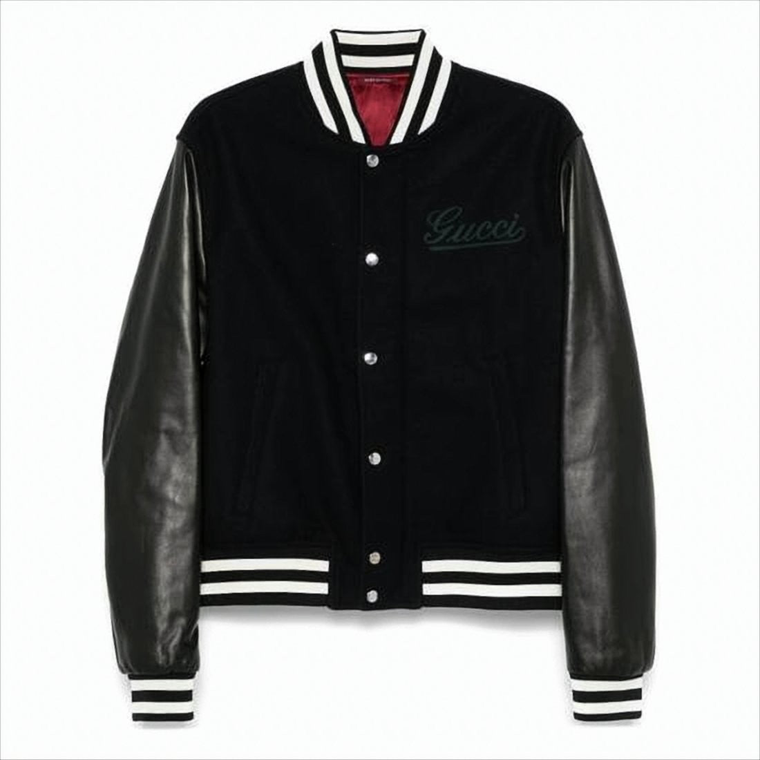 Gucci Varsity-Inspired Bomber Jacket With Leather Sleeves